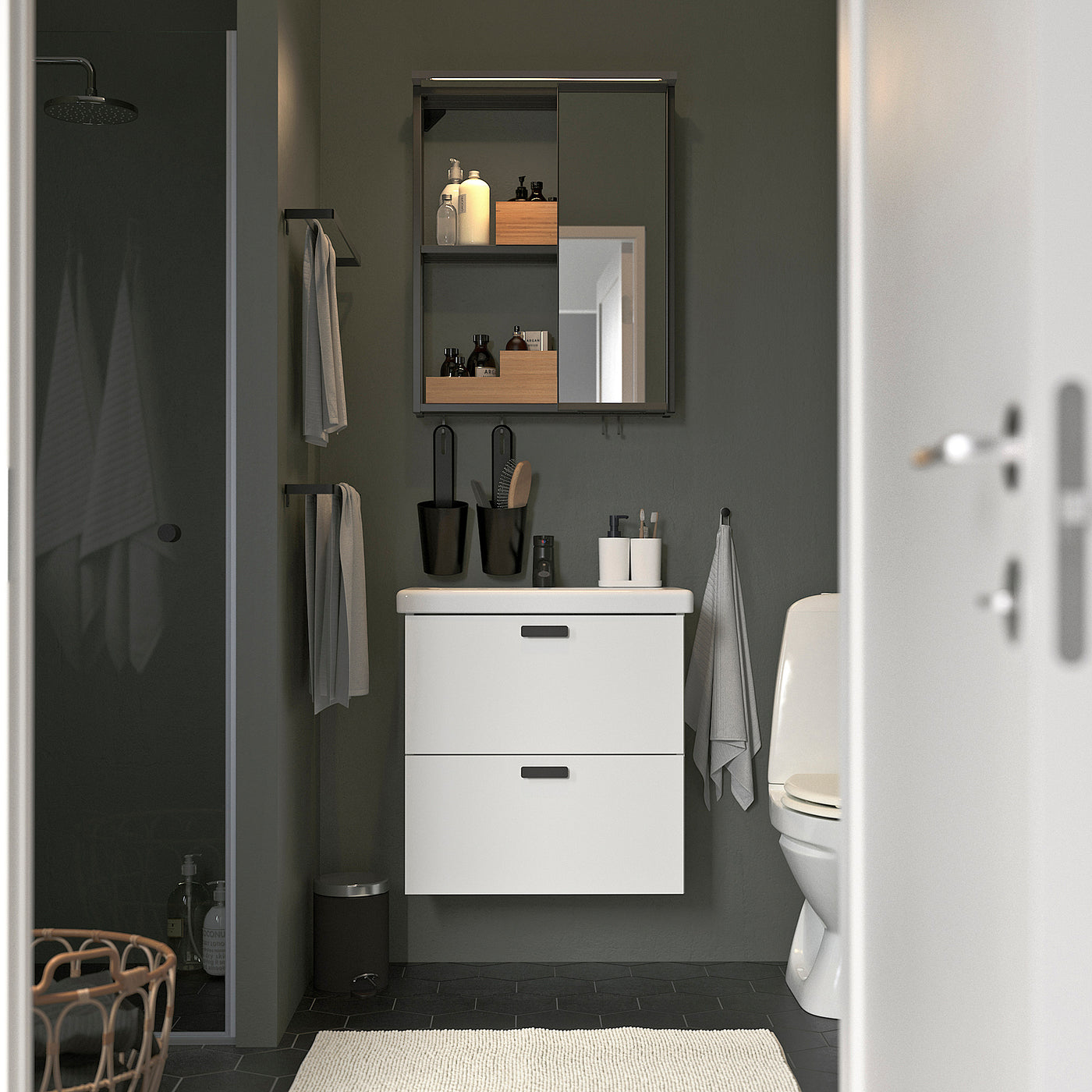 ENHET bathroom, anthracite/white, 64x43x65 cm