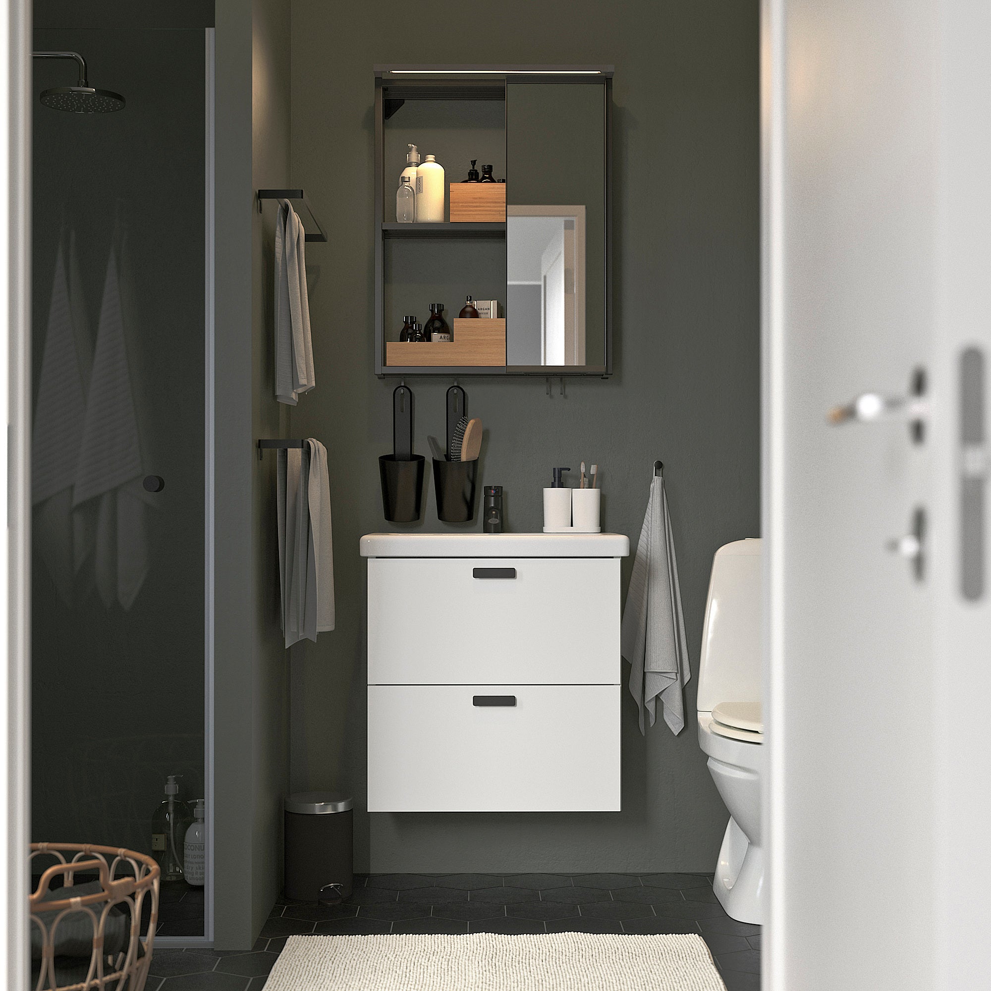 ENHET bathroom, anthracite/white, 64x43x65 cm