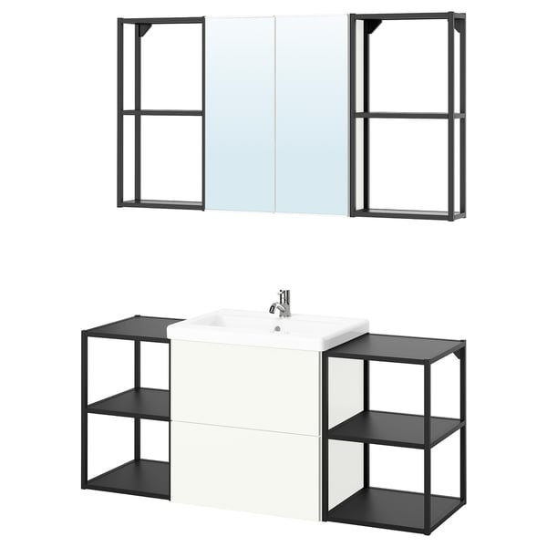 ENHET bathroom, anthracite/white, 140x43x65 cm