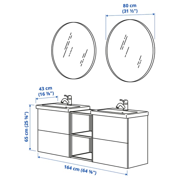 ENHET - Bathroom, anthracite/grey frame,164x43x65 cm