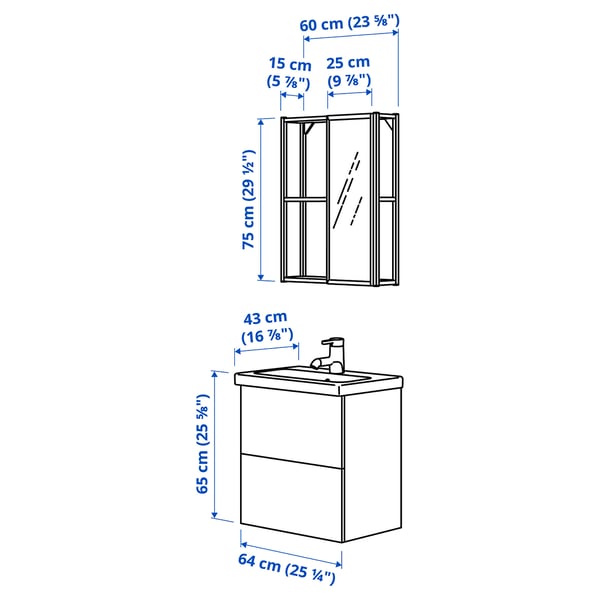 ENHET bathroom, anthracite/grey frame, 64x65x43 cm