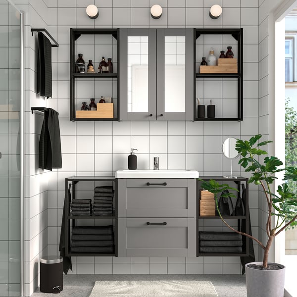 ENHET - Bathroom, anthracite/grey frame,140x43x65 cm