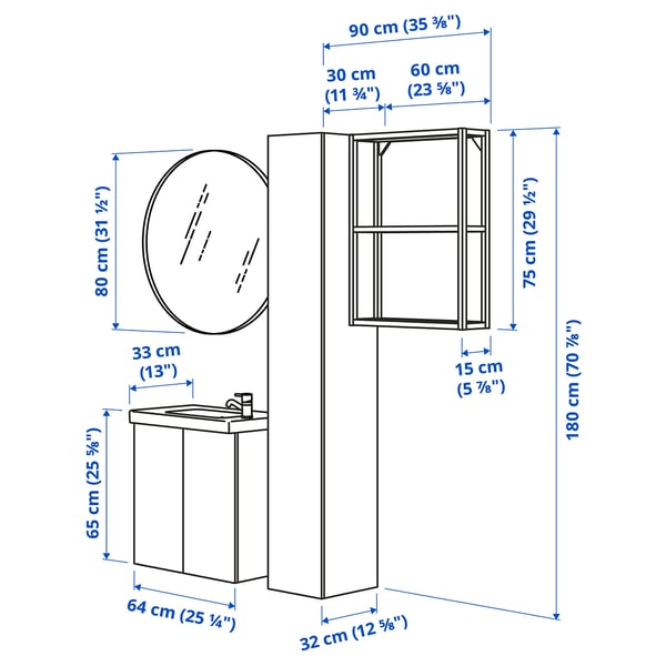 ENHET - Bathroom, anthracite/grey frame,64x33x65 cm