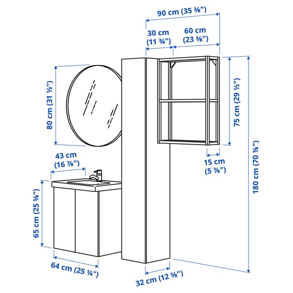 ENHET - Bathroom, anthracite/grey frame,64x43x65 cm