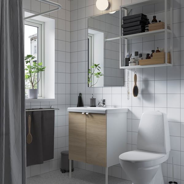 ENHET - Bathroom, white/oak effect,64x43x87 cm