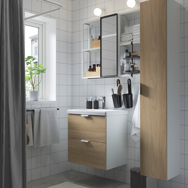 ENHET - Bathroom, white/oak effect,64x43x65 cm