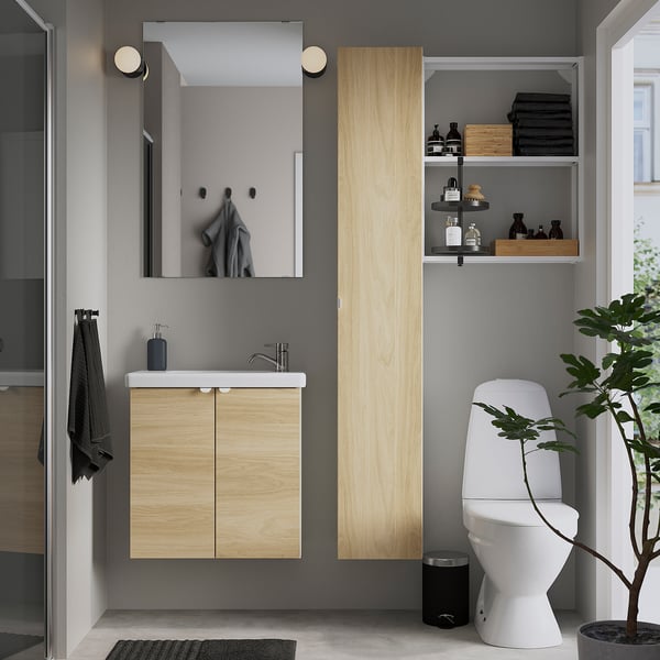 ENHET - Bathroom, white/oak effect,64x33x65 cm