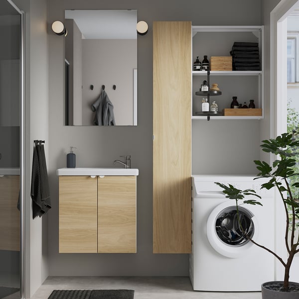 ENHET - Bathroom, white/oak effect,64x33x65 cm
