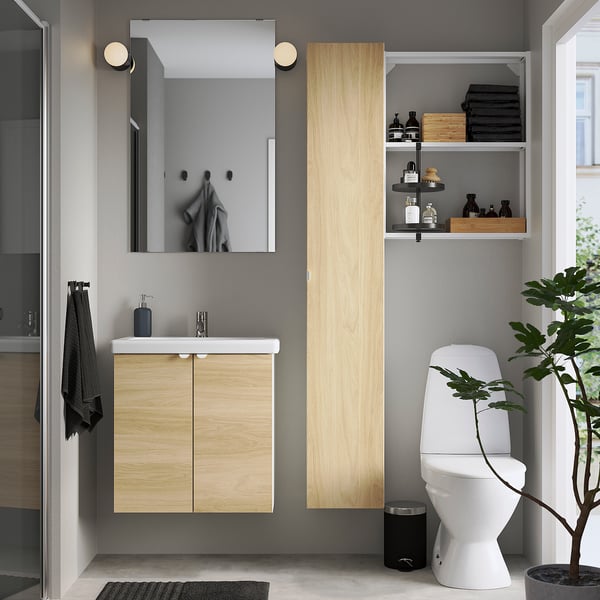ENHET - Bathroom, white/oak effect,64x43x65 cm