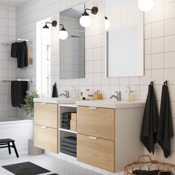 ENHET - Bathroom, white/oak effect,164x43x65 cm
