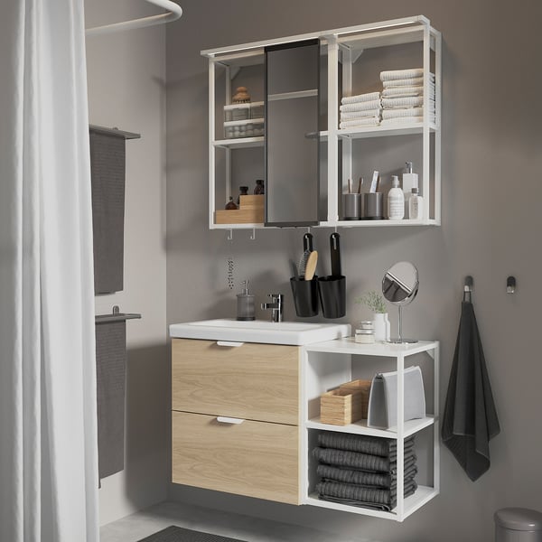 ENHET - Bathroom, white/oak effect,102x43x65 cm