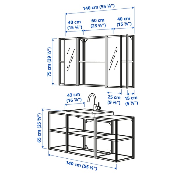 ENHET bathroom, white, 140x43x65 cm