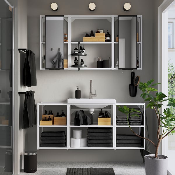 ENHET bathroom, white, 140x43x65 cm