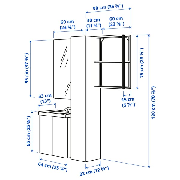 ENHET bathroom, white, 64x33x65 cm