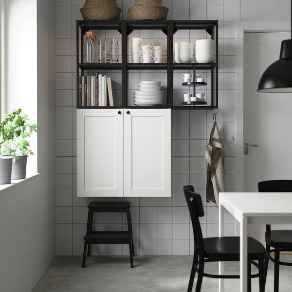 ENHET - ENHET Storage combination, anthracite/white frame, 120x32x150 cm