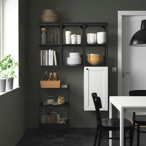 ENHET - Storage combination, anthracite/white frame, 120x32x150 cm