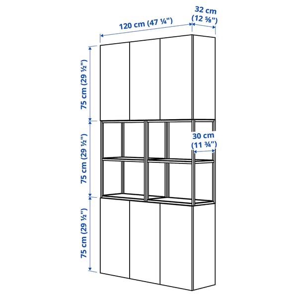 ENHET - Storage combination, anthracite/white frame, 120x32x225 cm
