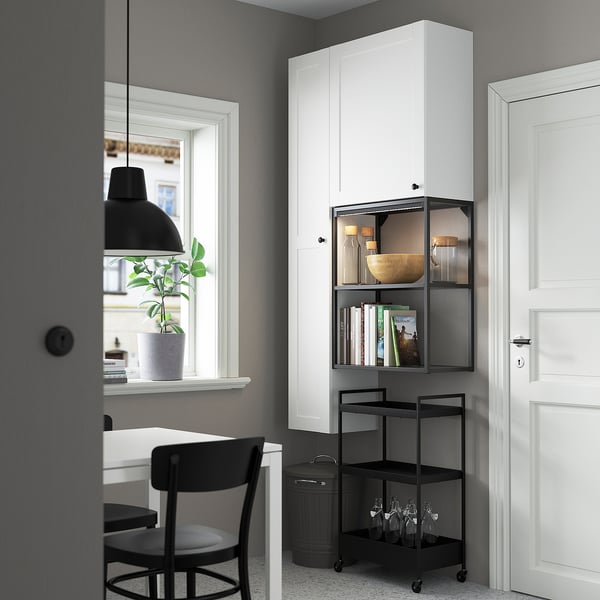 ENHET - Storage combination, anthracite/white frame, 90x32x180 cm