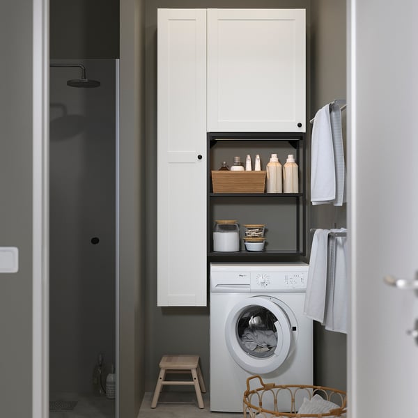 ENHET - Storage combination, anthracite/white frame, 90x32x180 cm