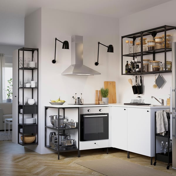 ENHET - Storage combination, anthracite/white, 60x32x180 cm