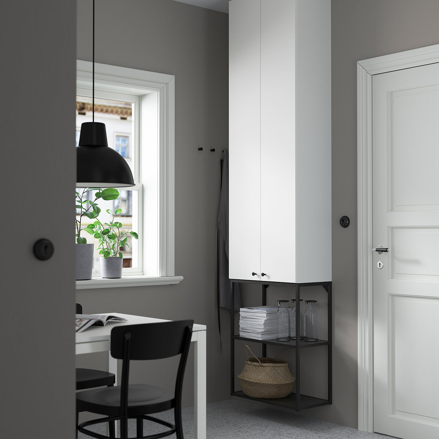 ENHET storage combination, anthracite/white, 60x32x255 cm