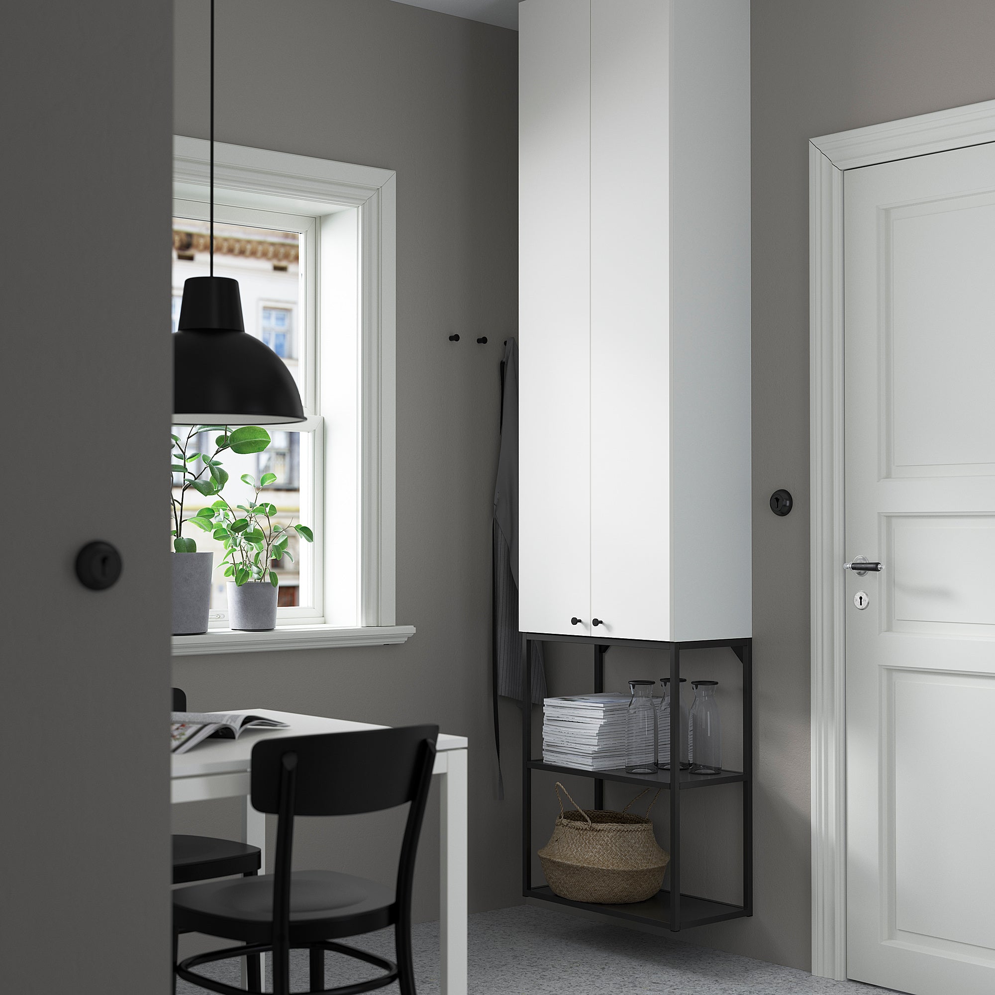 ENHET storage combination, anthracite/white, 60x32x255 cm