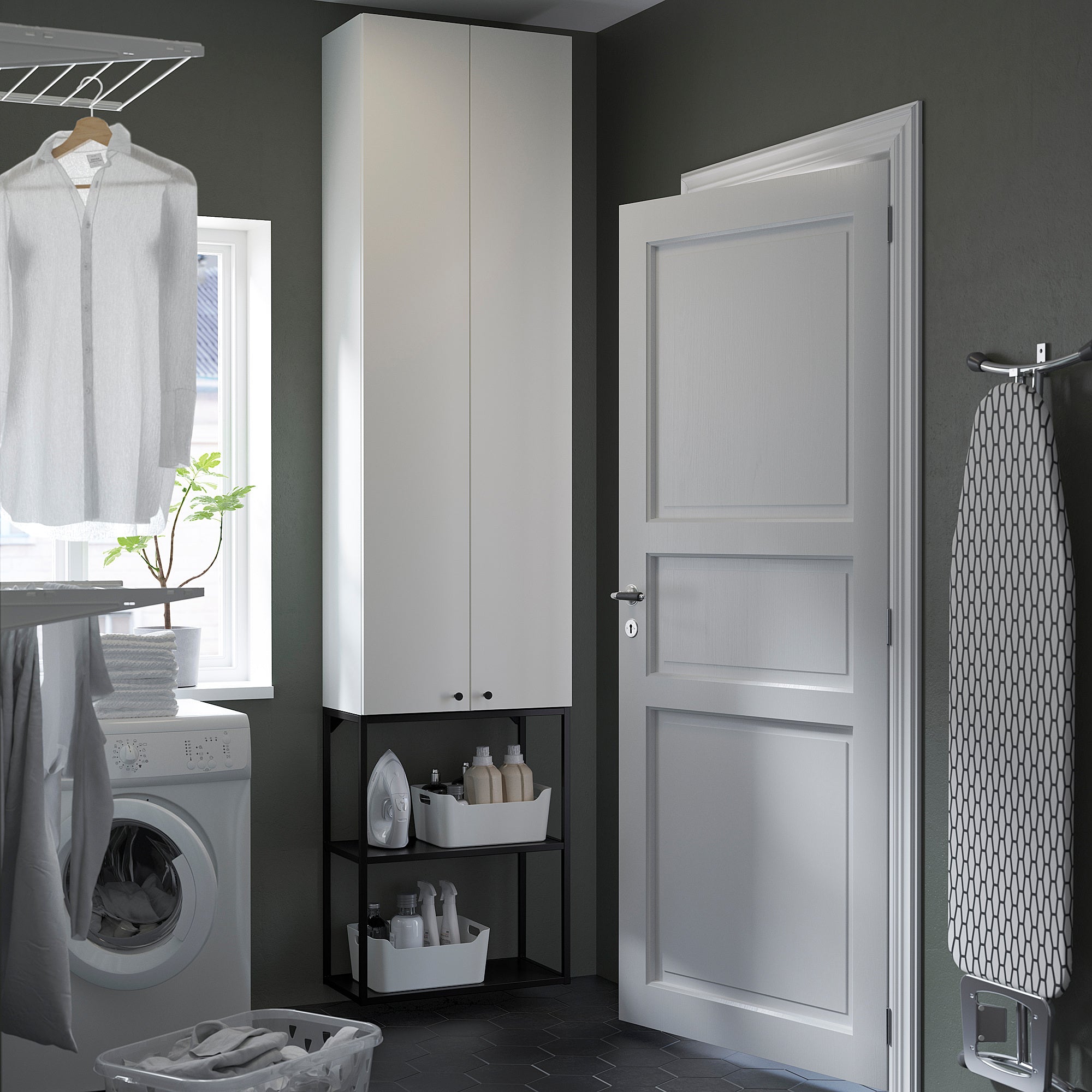 ENHET storage combination, anthracite/white, 60x32x255 cm