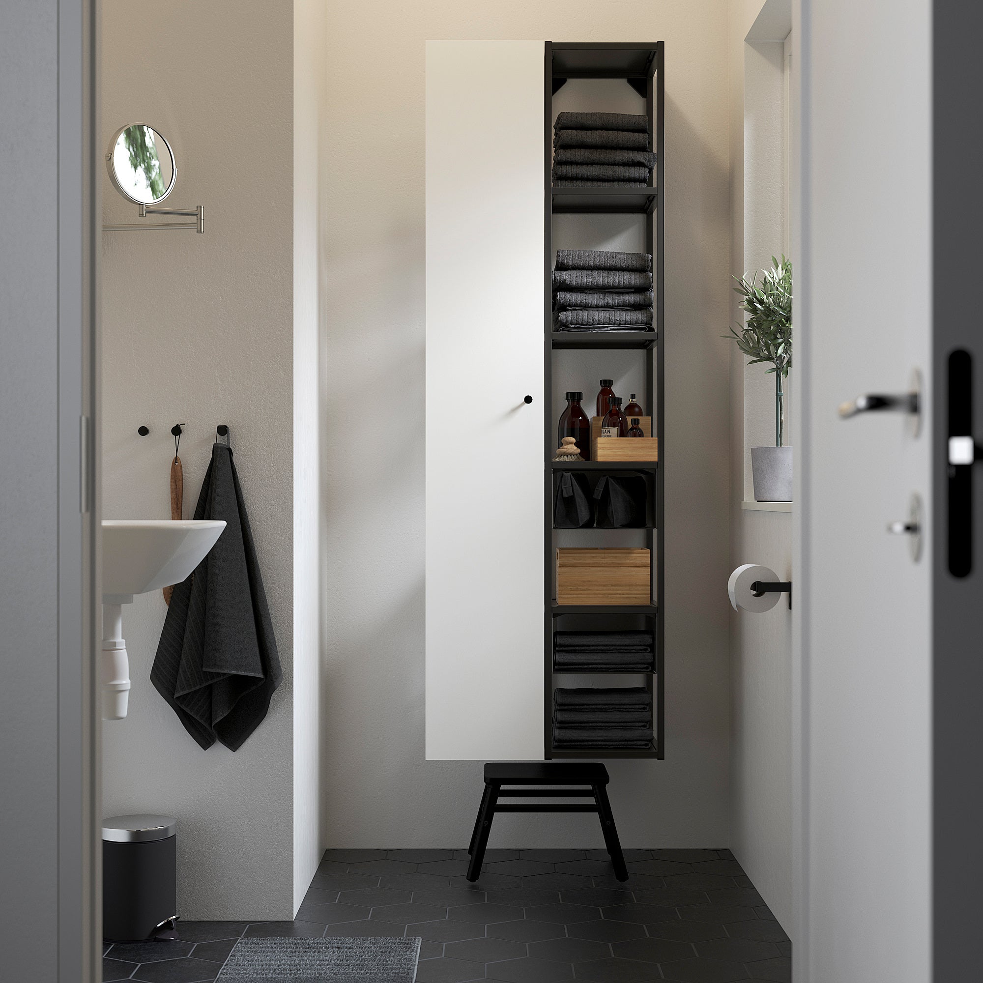 ENHET storage combination, anthracite/white, 60x32x180 cm