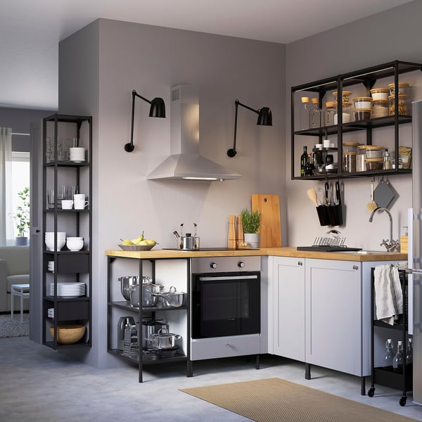 ENHET - ENHET Storage combination, anthracite/grey frame, 60x32x180 cm