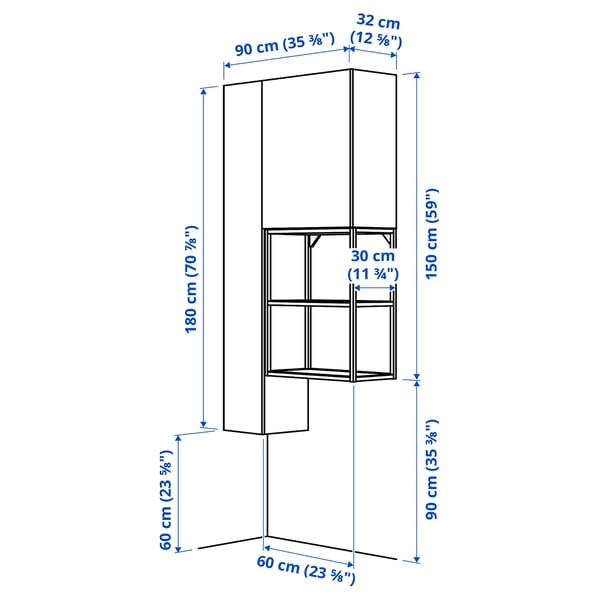 ENHET - ENHET Storage combination, anthracite/grey frame, 90x32x180 cm