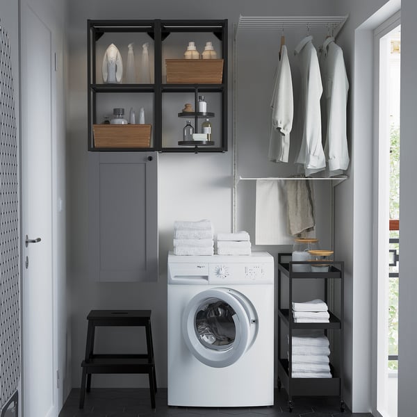 ENHET - Storage combination, anthracite/grey frame, 80x32x150 cm