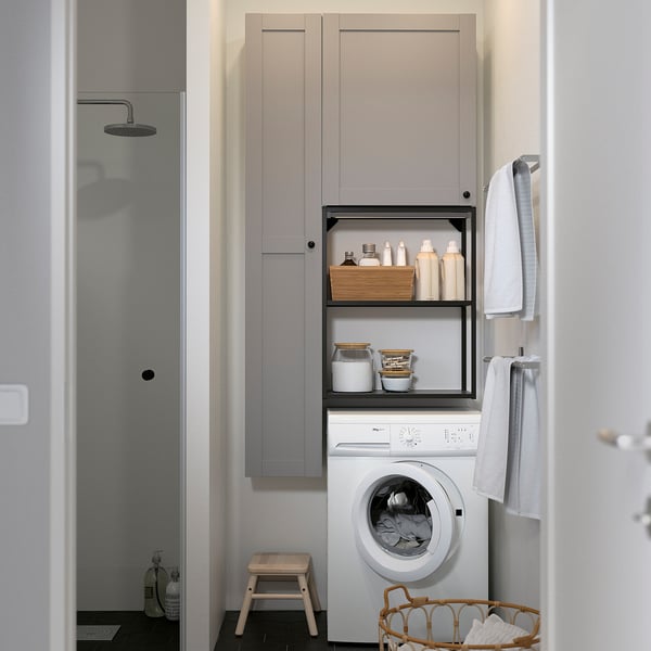ENHET - ENHET Storage combination, anthracite/grey frame, 90x32x180 cm
