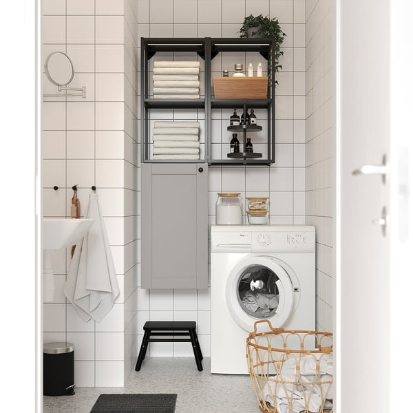 ENHET - Storage combination, anthracite/grey frame, 80x32x150 cm