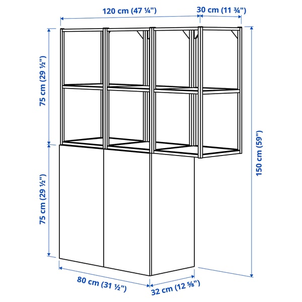 ENHET - Storage combination, anthracite/grey frame, 120x32x150 cm