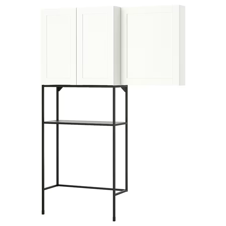 ENHET - Storage combination, anthracite/white frame, 140x32x204 cm