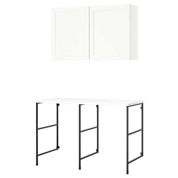ENHET - Storage combination, anthracite/white frame, 139x63.5x90.5 cm