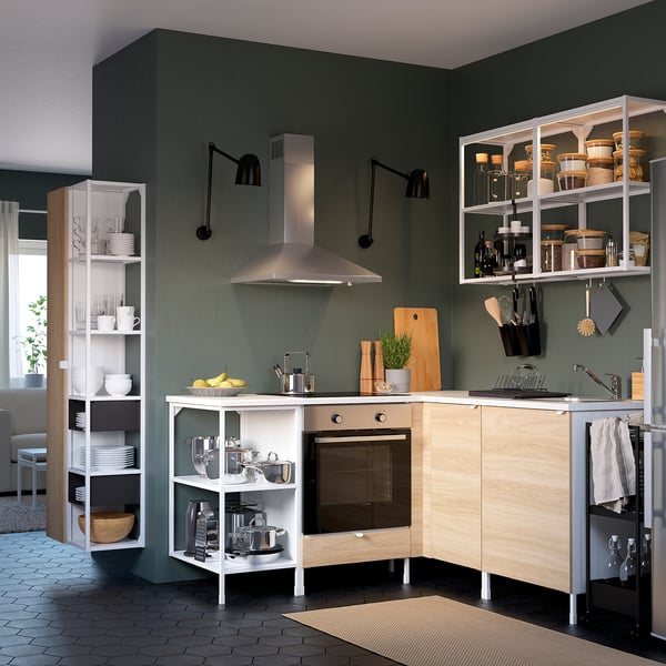 ENHET - Storage combination, white/oak effect, 60x32x180 cm