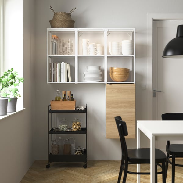 ENHET - ENHET Storage combination, white/oak effect, 120x32x150 cm