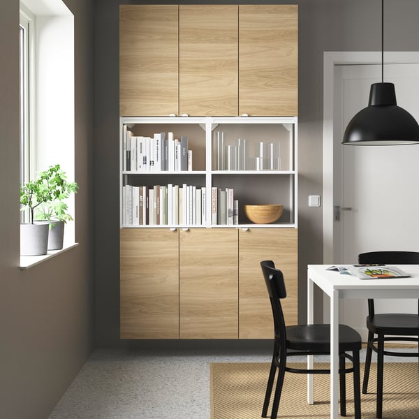 ENHET - ENHET Storage combination, white/oak effect, 120x32x225 cm