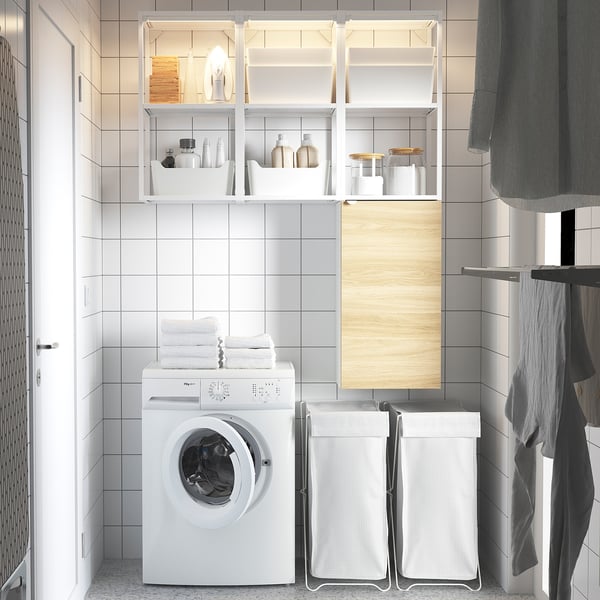 ENHET - ENHET Storage combination, white/oak effect, 120x32x150 cm
