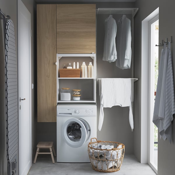 ENHET - Storage combination, white/oak effect, 90x32x180 cm