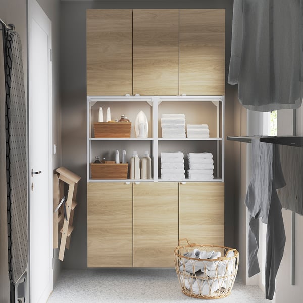 ENHET - ENHET Storage combination, white/oak effect, 120x32x225 cm