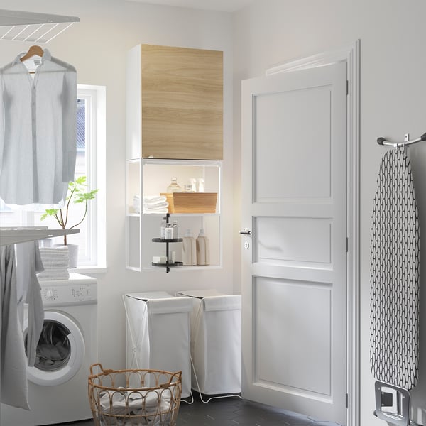 ENHET - Storage combination, white/oak effect, 60x32x150 cm