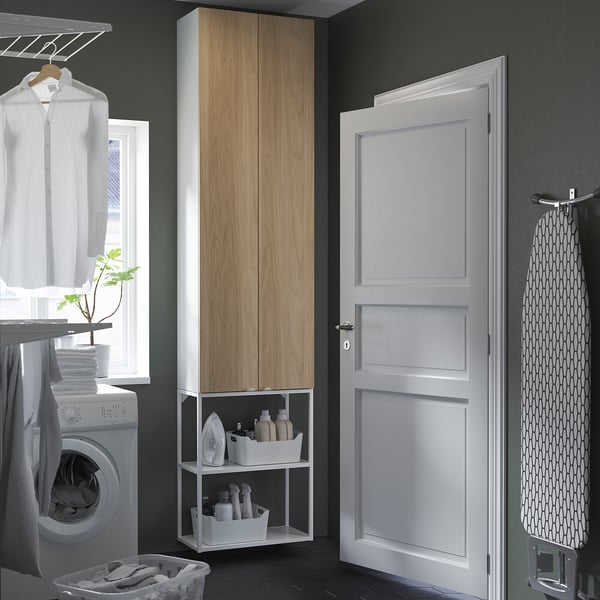 ENHET - ENHET Storage combination, white/oak effect, 60x32x255 cm
