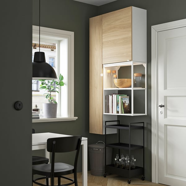 ENHET - Storage combination, white/oak effect, 90x32x180 cm