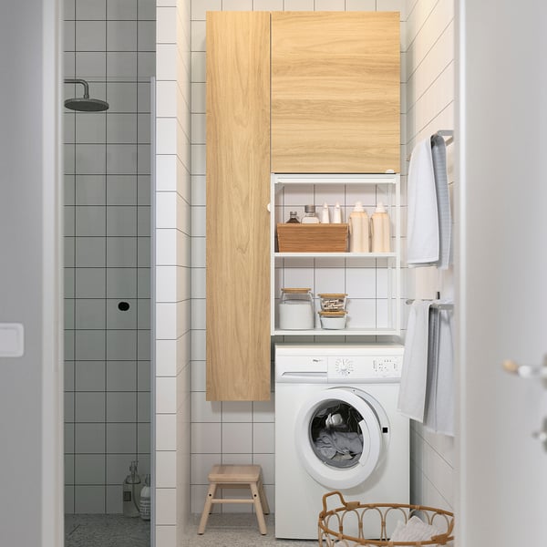ENHET - Storage combination, white/oak effect, 90x32x180 cm