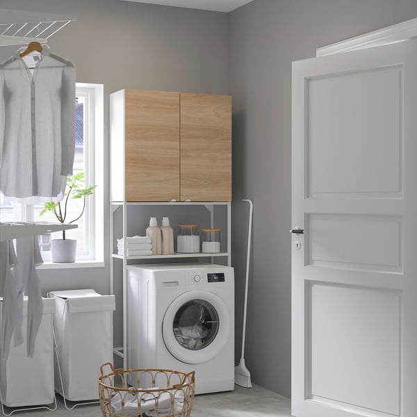 ENHET - ENHET Storage combination, white/oak effect, 80x32x204 cm
