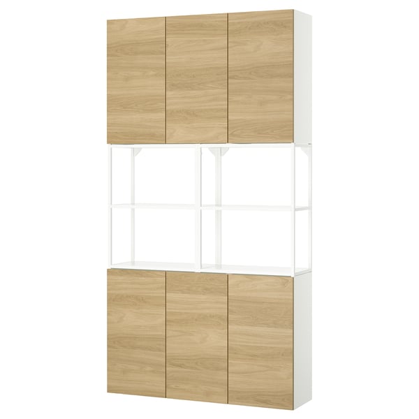 ENHET - ENHET Storage combination, white/oak effect, 120x32x225 cm