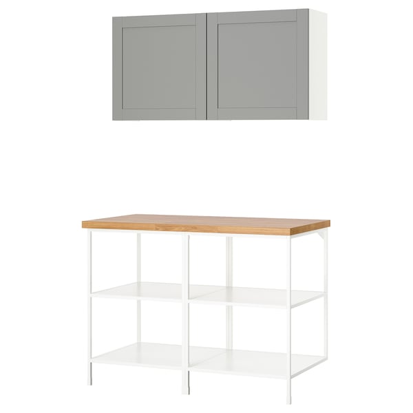ENHET storage combination, white/grey frame, 123x63.5x207 cm