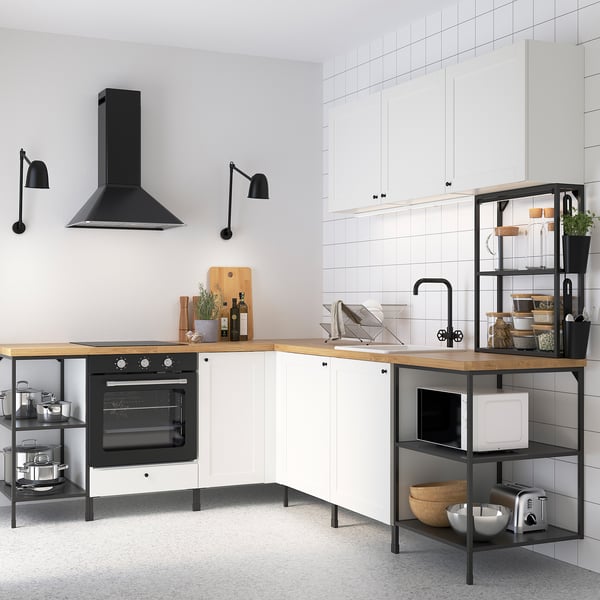 ENHET corner kitchen, anthracite/white frame